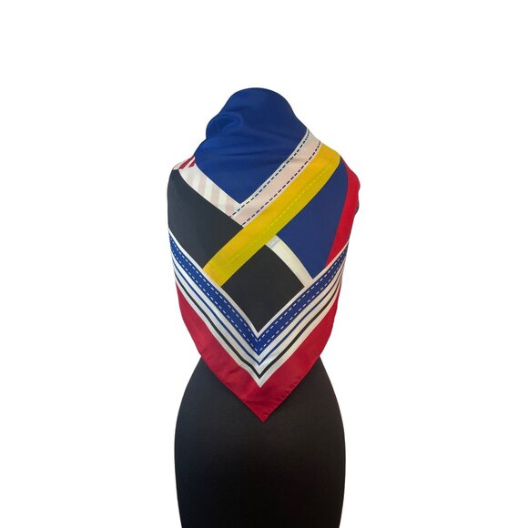 Vintage Avon Polyester 36 inch Scarf Red White Blue Yellow Black - Picture 3 of 5
